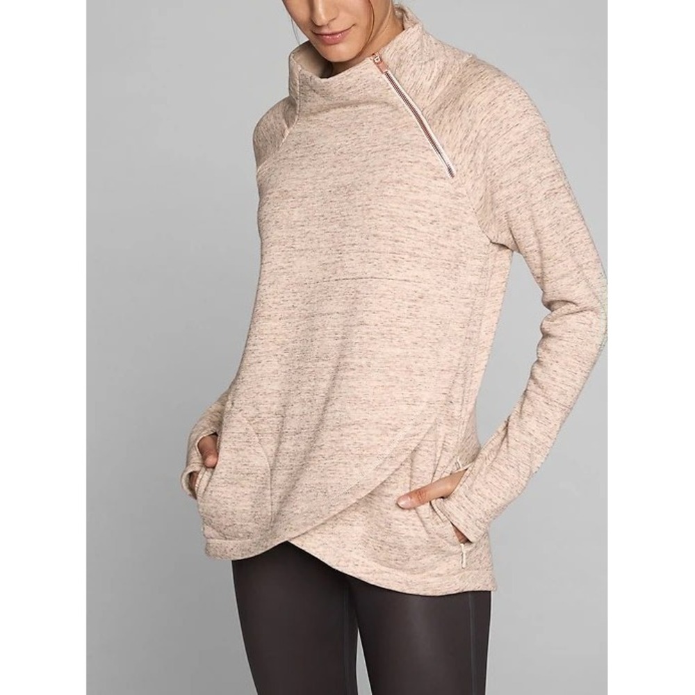 Athleta Cozy Karma Asym Pullover Womens Small Asymmetrical Oatmeal Heather